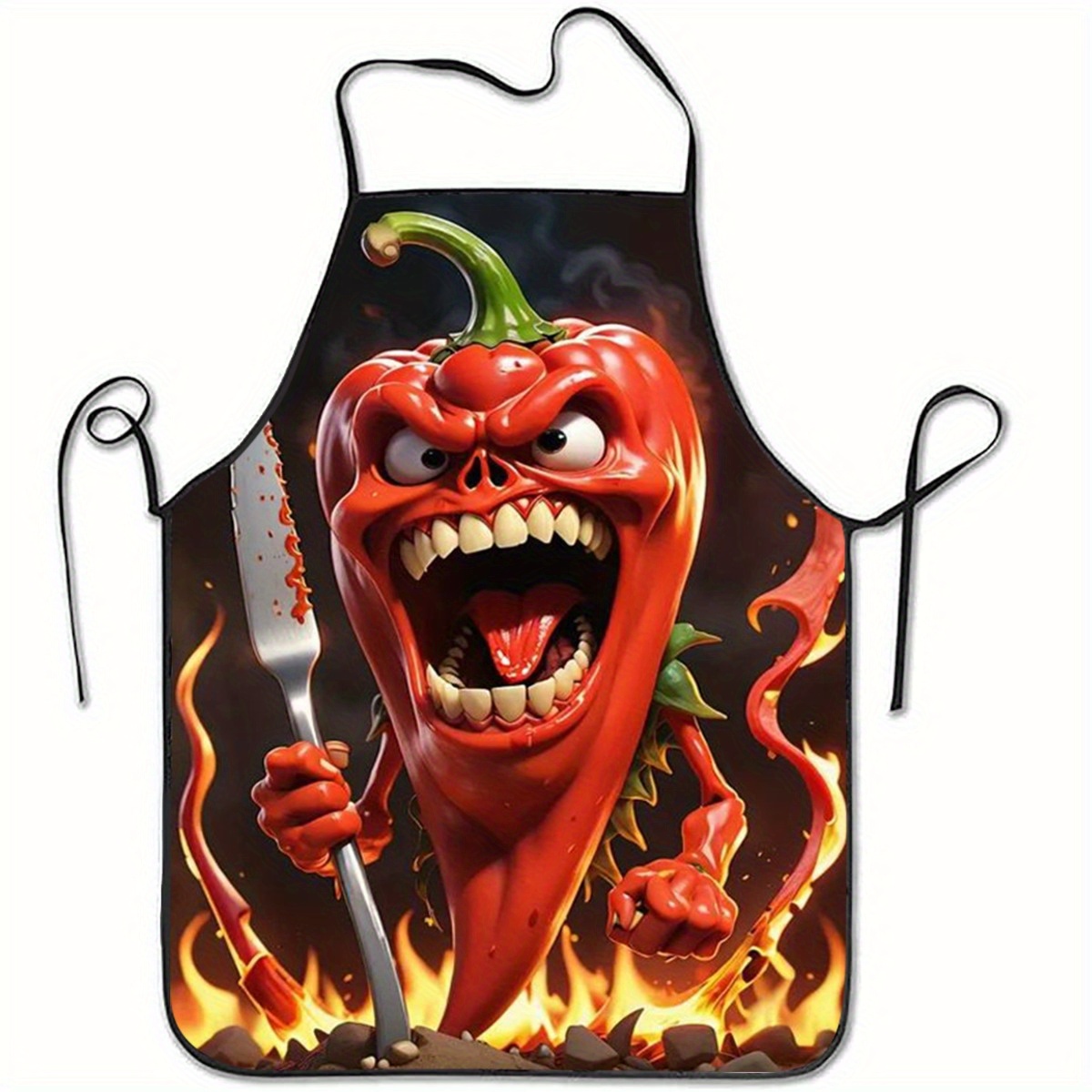 TEMU A Fun Apron Featuring An Angry Chili Design, This Thick Kitchen Apron Is Suitable For Cooking, Barbecuing, And Parties - In Red, Black, White,