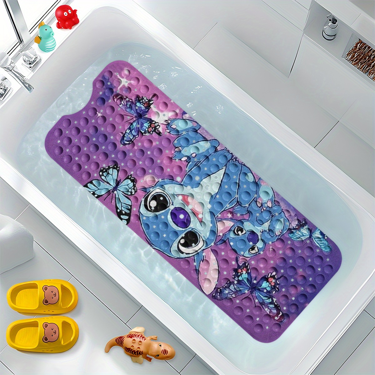     purple blue     gradient background cartoon style bathtub mat non slip bathroom bath mats for shower floor 40x100cm 15 7x39 3in comfortable soft water absorbent anti slip bath mat Product details 7