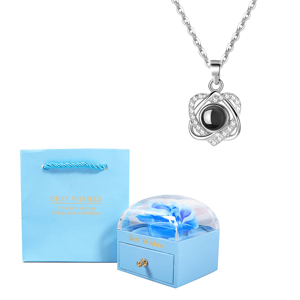 100 Languages I Love You Projection Double Heart Pendant Necklace