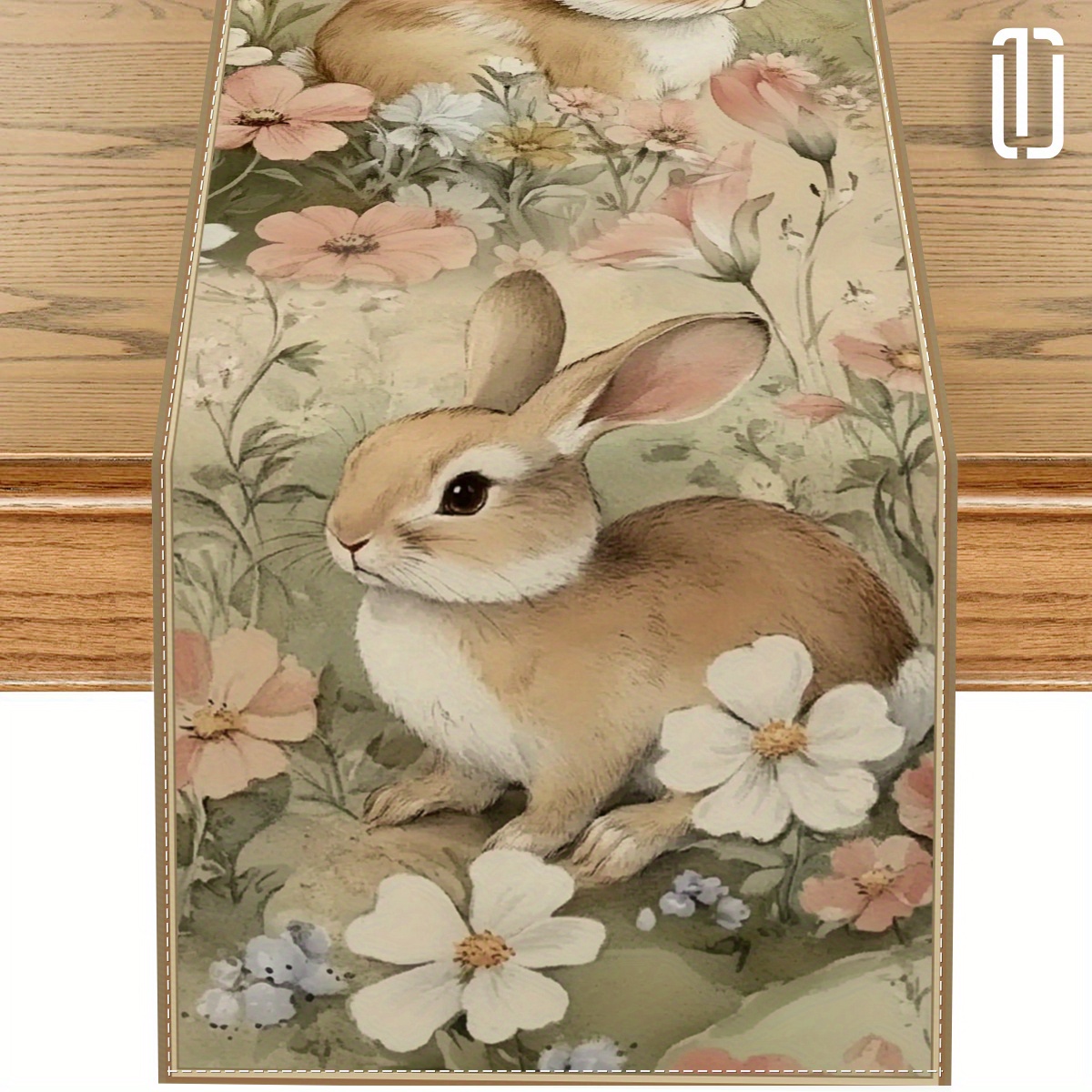 

1pc Easter Bunny & Floral Polyester Table Runner - Rectangular, Woven Design For Indoor/outdoor Dining, Ideal For Easter Celebrations, Home Decor, Parties, Anniversaries, Weddings, Bunny Accessories