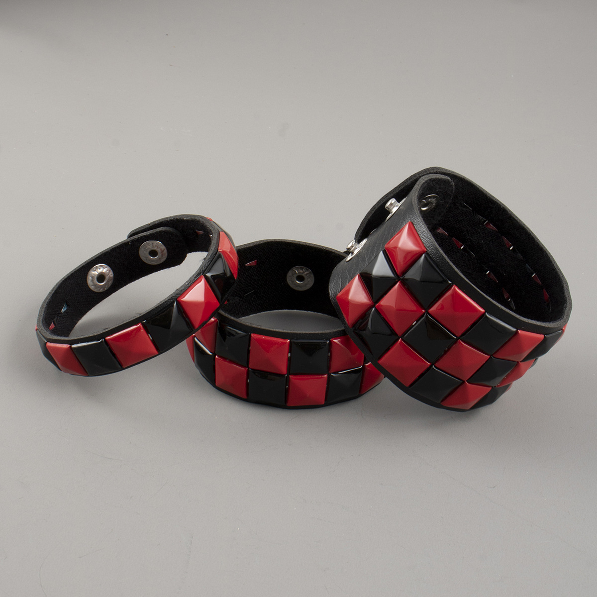 Punk-inspired Red and Black Geometric Studded Bangle Bracelet