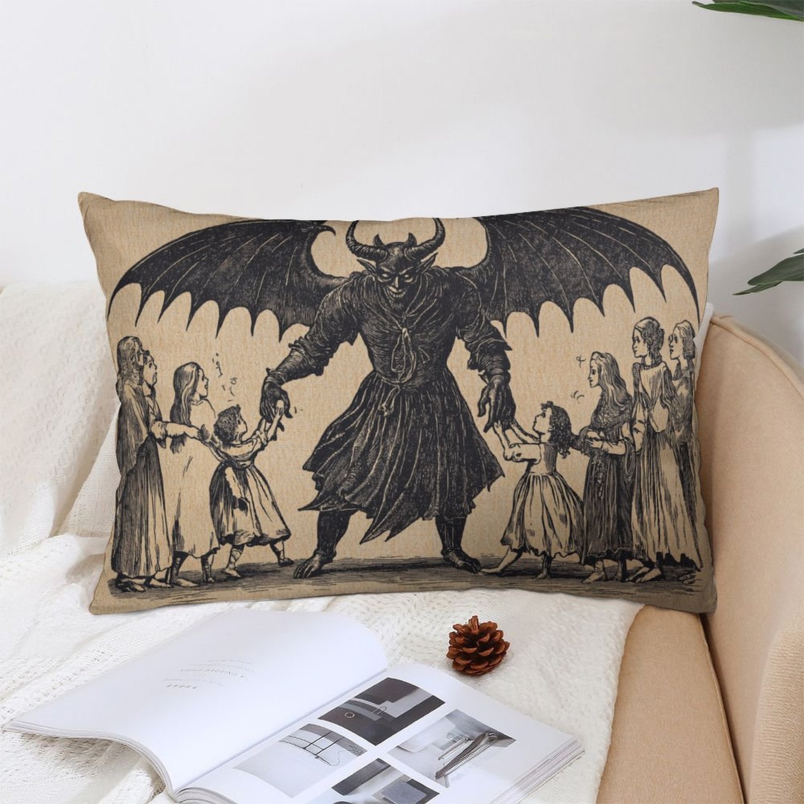 

1pc Style Medieval Devil Print Plush Throw Pillow Cover, 12x20 Inch, Machine Washable, Zipper Closure, Woven Polyester Decorative Pillowcase For Living Room, Bedroom, Office - Holiday Gift