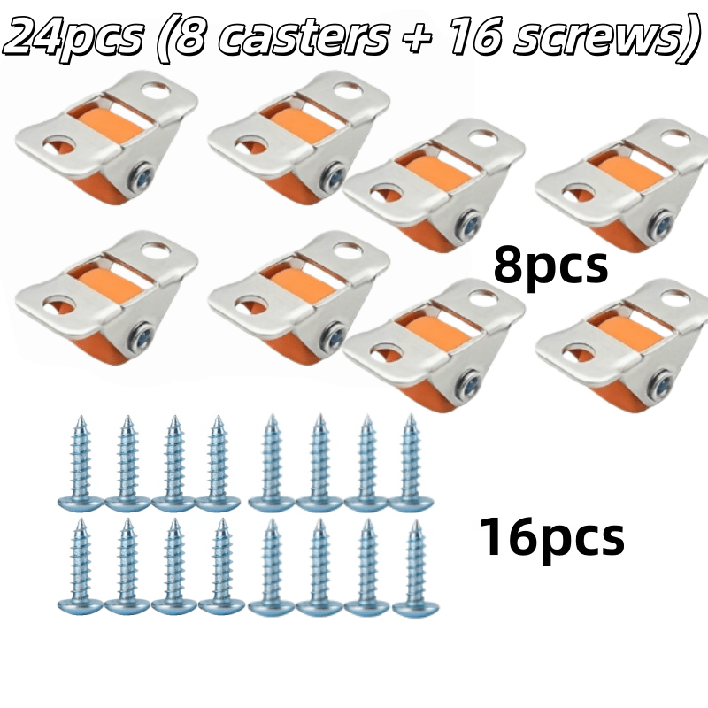 Image of 24pcs (8 Casters + 16 Screws) Heavy-duty , Locking Casters, Casters For Cabinets, Bookshelves, And Furniture; Industrial Flat-bottomed Casters For Moving Small Appliances And Heavy Objects.