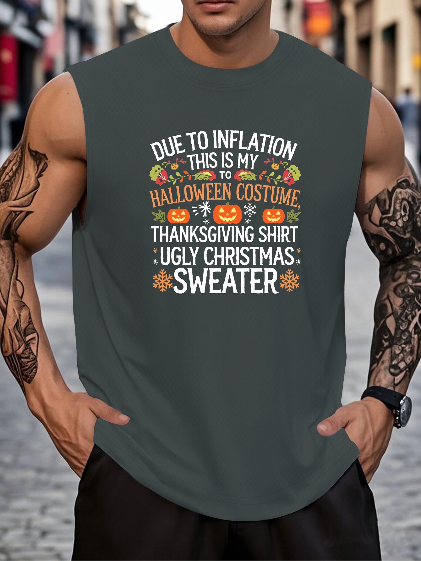 gilet de costume gonflable pour halloween et thanksgiving pour hommes -   amusant de citrouille et de   et   en   de linflation,   mon pull de noël   - tenue de fête dhalloween bleu marine - gilet de pull gonflable rapide pour thanksgiving, noël, fêtes de costume - vêtements festifs légers pour hommes, vêtements dhalloween, vêtements de   saisonnière, graphisme amusant, ajustement confortable, taille plus