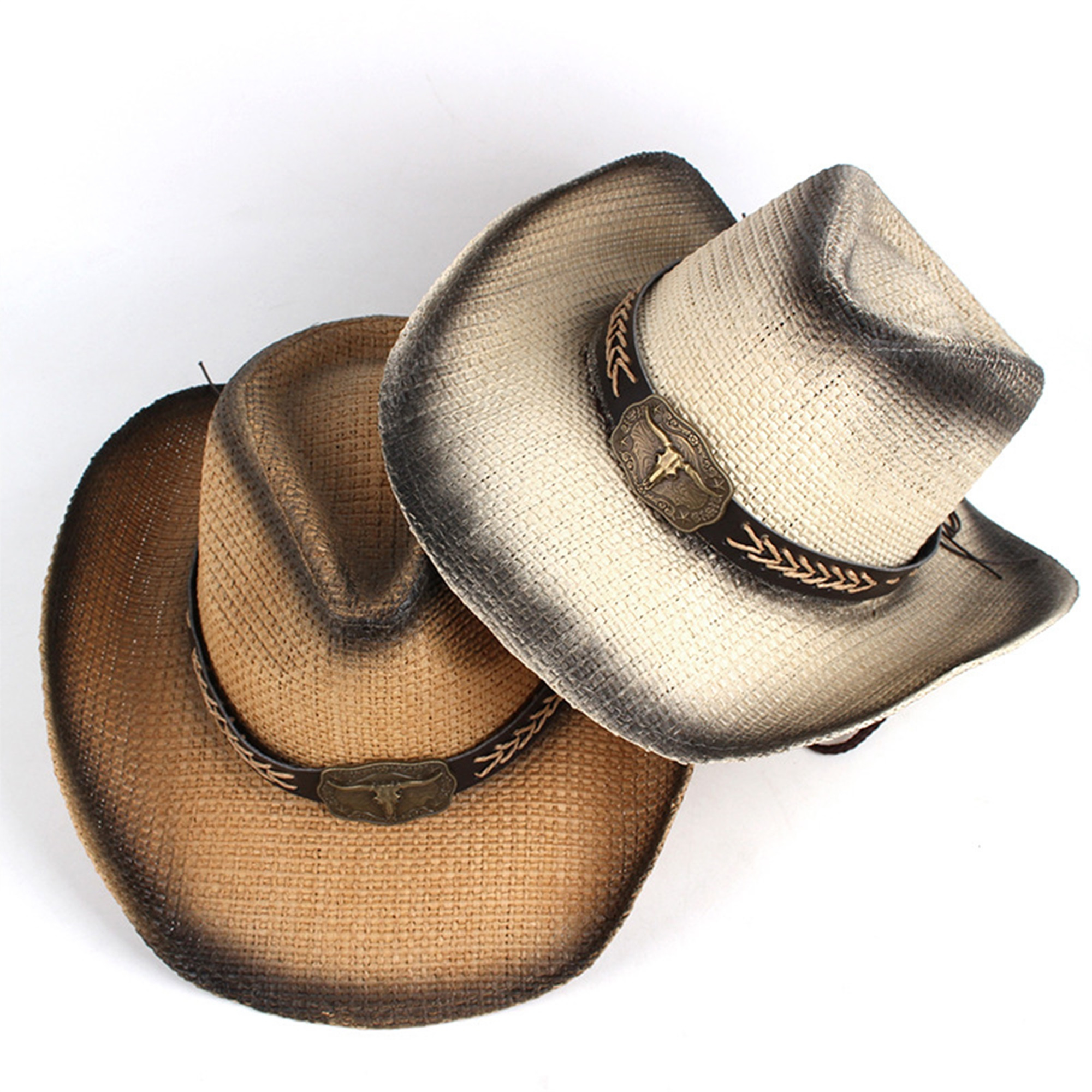 womens western cowboy straw like wide brim sun hat - Temu display picture 3