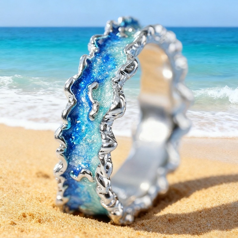 E-shop Modischer Vintage Ring mit Emaille-Meereswelle für Damen, für , Freizeit, Partys, Strandurlaub, Persönlichkeitsring, Schmuckgeschenk