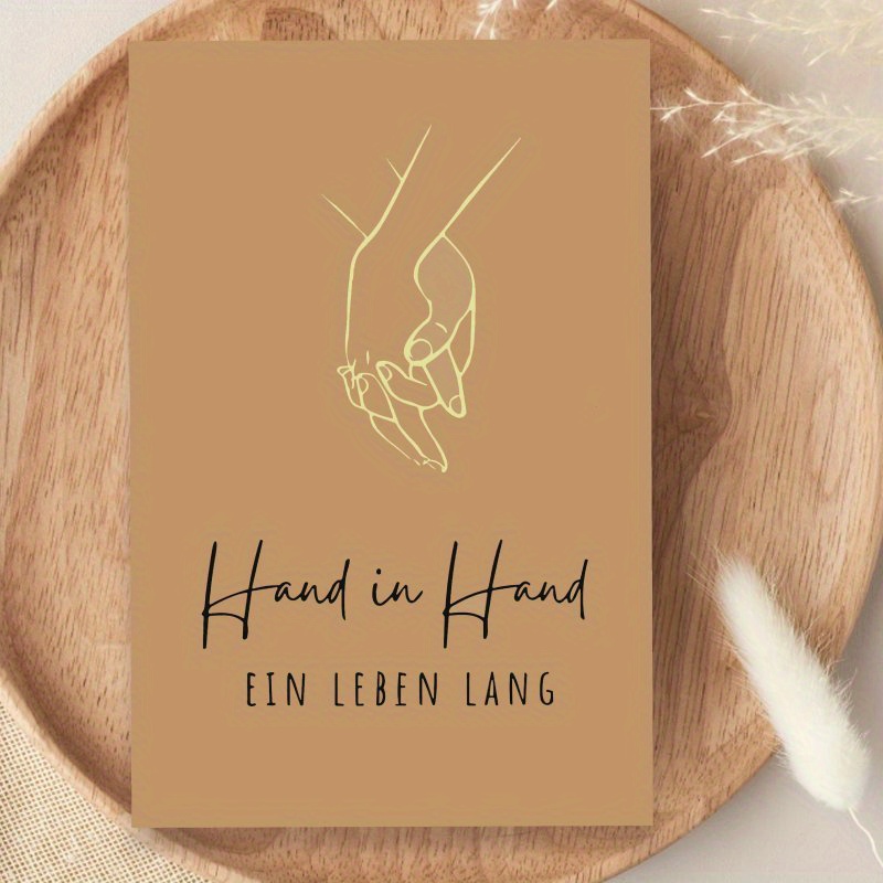 TEMU 1pc Elegant German-themed Wedding Invitation Card With Hand-in-hand Design - "hand In Hand" Promise, Ideal For Proposals & Church Weddings,