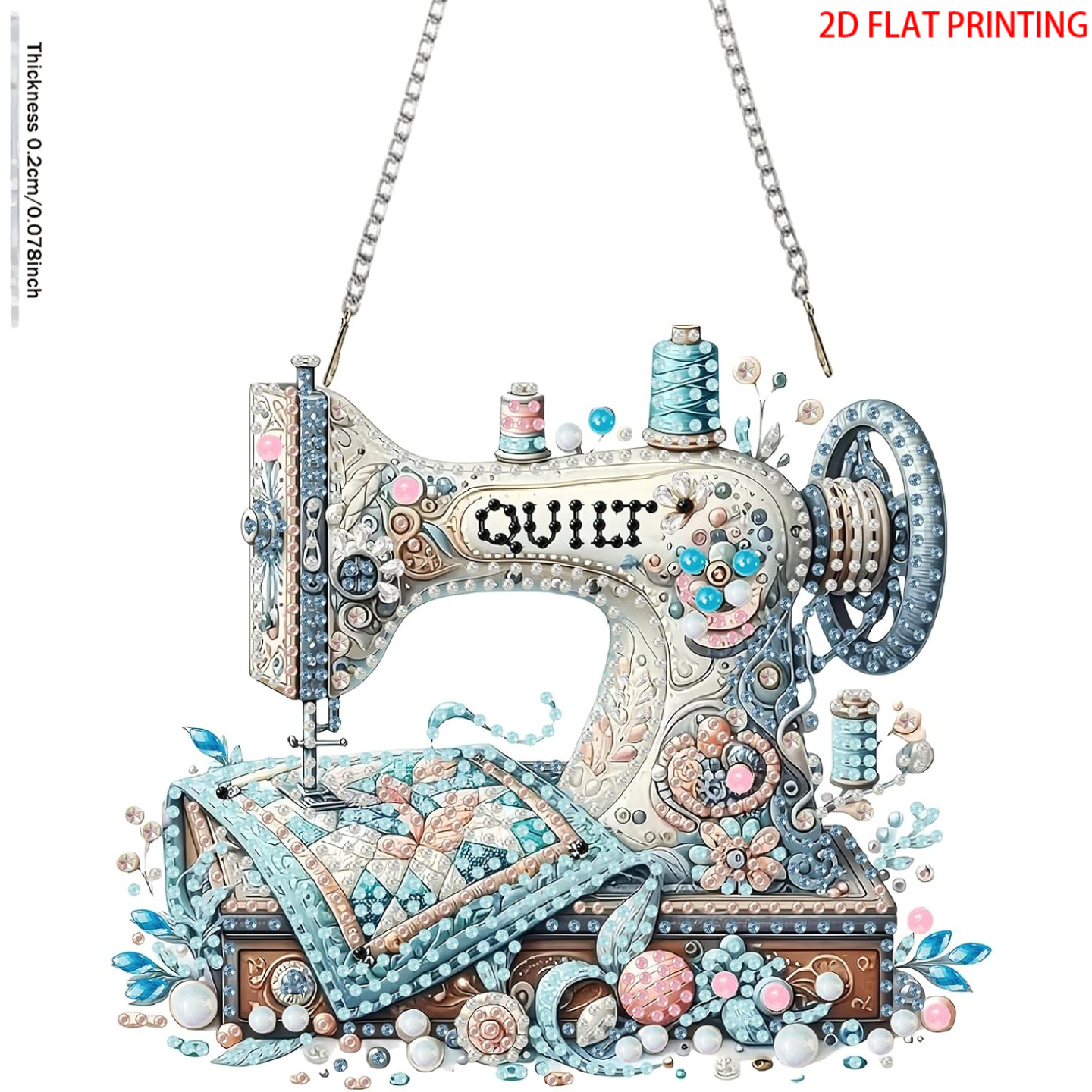 TEMU Impression plate 2D, Motif de machine à coudre Pendentif de peinture diamant suspendu, Ornement attrape-soleil, Art diamant anti-stress pour