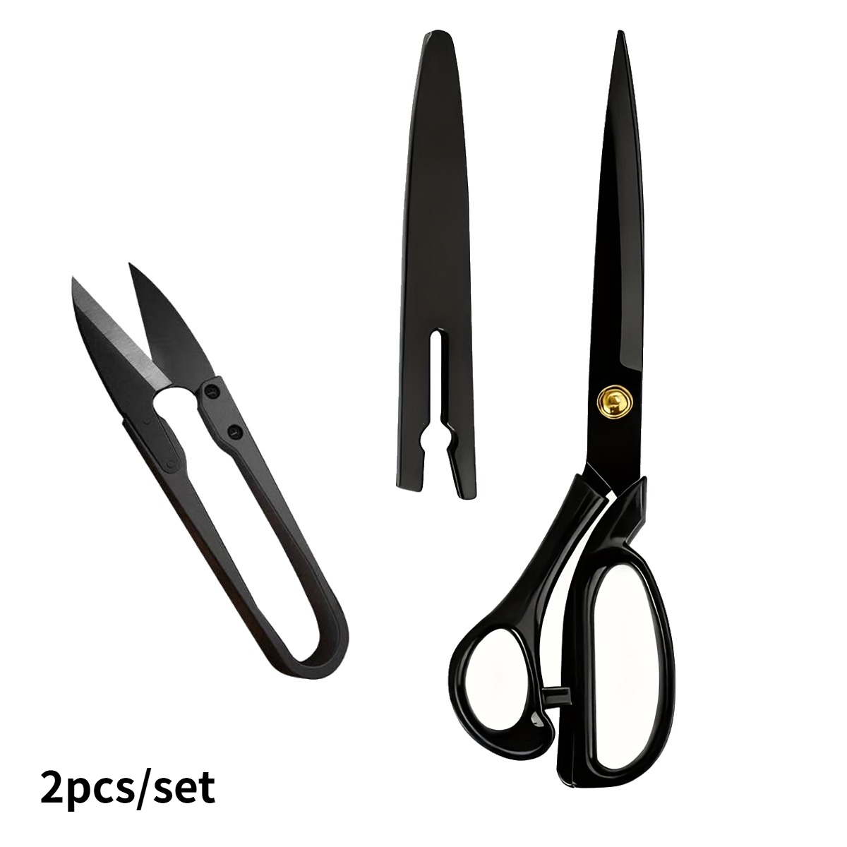 TEMU Lot de 2 pièces, Ciseaux de robustes en acier au carbone de 8 pouces + Petits ciseaux noirs, Poignées ergonomiques, Idéaux pour la couture et ,