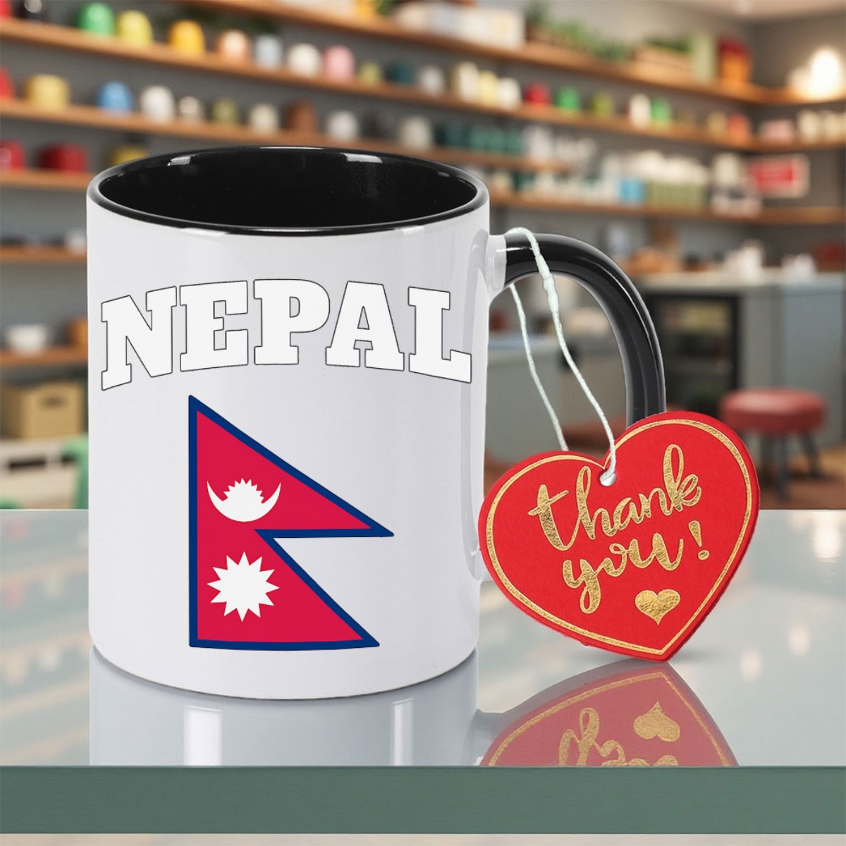 1pc Nepal Flag & NEPAL Text Ceramic Mug - 11oz Coffee Cup with Nepal National Emblem Print, Tea Cup for Home, Office, Holiday Gifts (Scratch-Resistant)