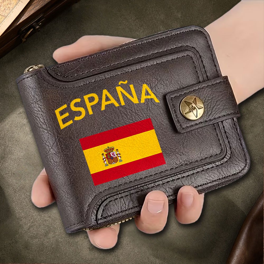 TEMU de 1 pieza con de España, para cualquier ocasión, tarjetero plegable unisex con portatarjetas y bolsillo para billetes, cierre de cremallera