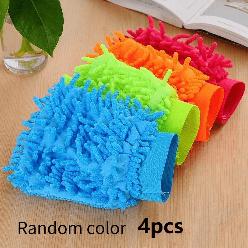 TEMU 4pcs Random Colors Car Wash Gloves Chenille Coral Fleece Gloves Washing Wiper Car Cleaning Towel Auto Dust Washer Mitt Car Cleaning Accessories