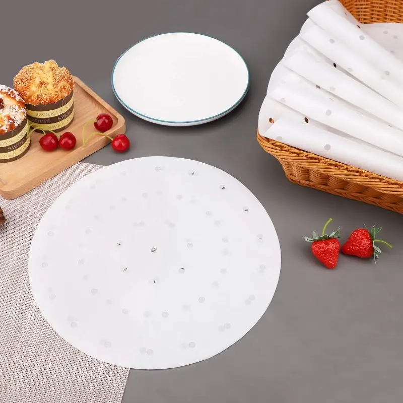 200pcs 11 inch disposable white perforated parchment paper sheets for air fryer & steaming basket - , heat-resistant, easy , baking, roasting, and steaming, air fryer accessories, , perforated design, heatresistant material Product details 3
