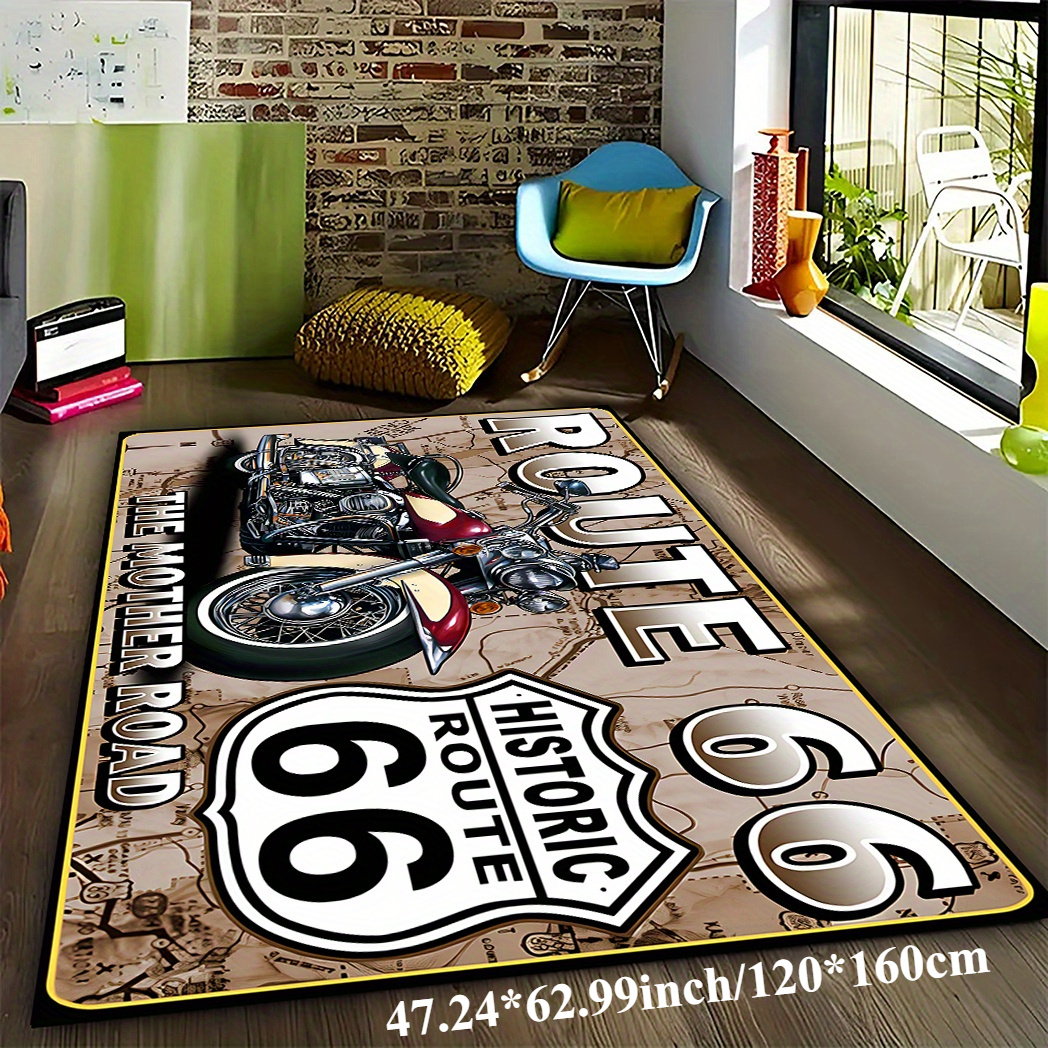 TEMU Motorcycle Pattern Area Mat, Non-slip Welcome Mat For Bedroom, Living Room, Dining, Patio, Garden, Balcony, Office - Polyester Fiber, Machine
