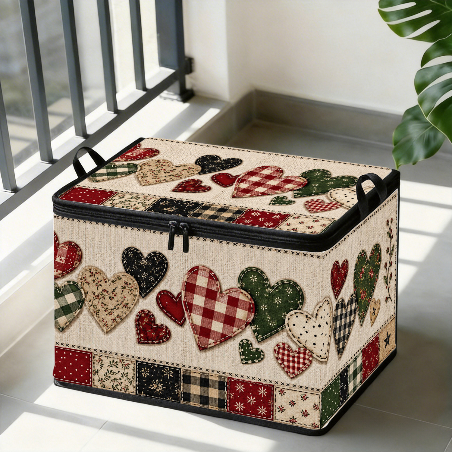 TEMU 1pc de Almacenamiento Grande Plegable con Cremallera, Regalo Personalizado con de a Cuadros 2D, Estilo Retro Premium con Impresión de , Ideal