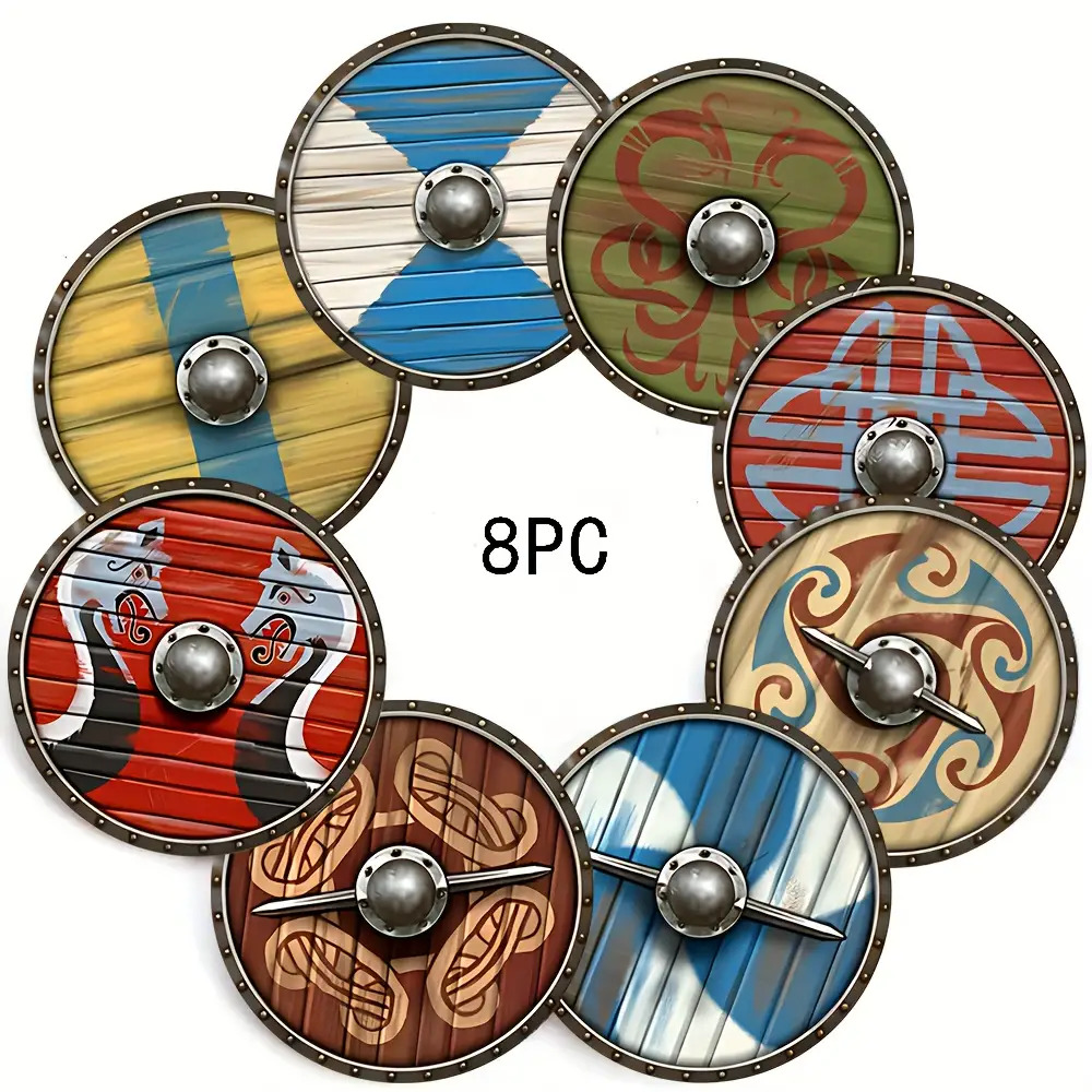 TEMU Juego de 8 posavasos de de vikingo, protector de madera para café y escritorio, decoración para y comedor, regalo para y , 2D