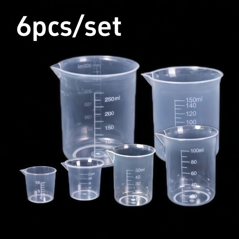 6pcs set of transparent plastic laboratory graduated cylinders reusable durable and precise featuring a tapered pouring spout   0 34oz 0 85oz 1 69oz 3 38oz 5 07oz 8 45oz laboratory measuring tools suitable for mixing pigments