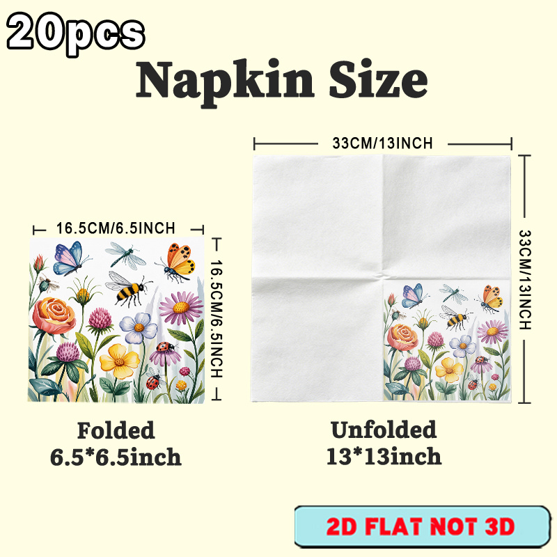 TEMU 20pcs Napkin Vibrant Butterflies Insects Napkins , Suitable For Party Paper, Outdoor Party Paper, Western Restaurant Paper, Household Kitchen