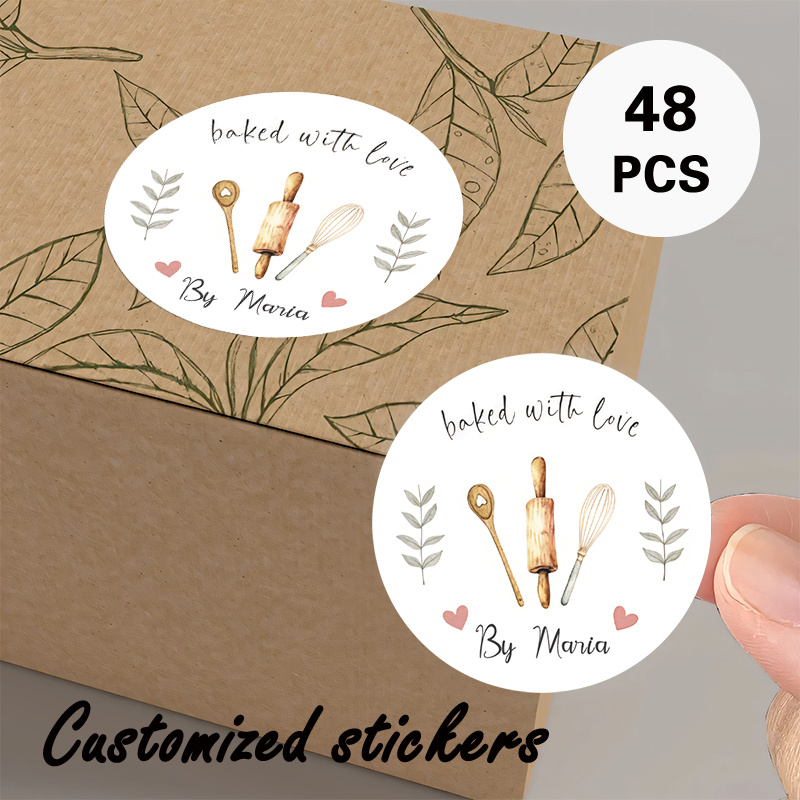 TEMU Personalized Round Stickers For Baking, In Sets Of 48 Or 96, Featuring A '' Design For Rolling Pins And Utensils. Perfect For Packaging Baked