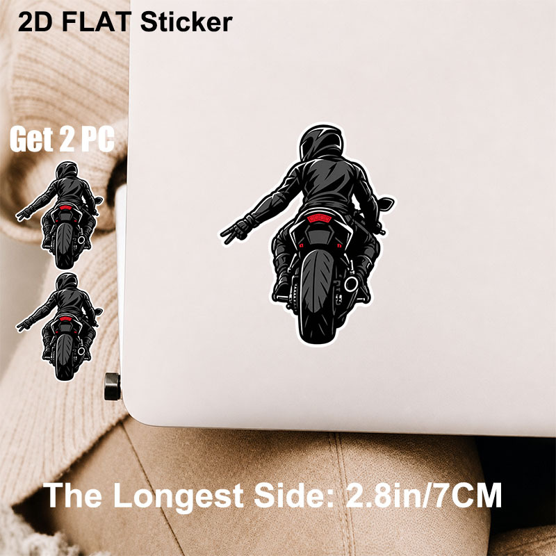 Image of 2pcs 2.7inch Biker Low Wave Silhouette Car Sticker, For Motorcycles Mugs Cars Trucks Windows Laptops Water Bottles Tumblers, Vinyl Decal, Laptop Sticker
