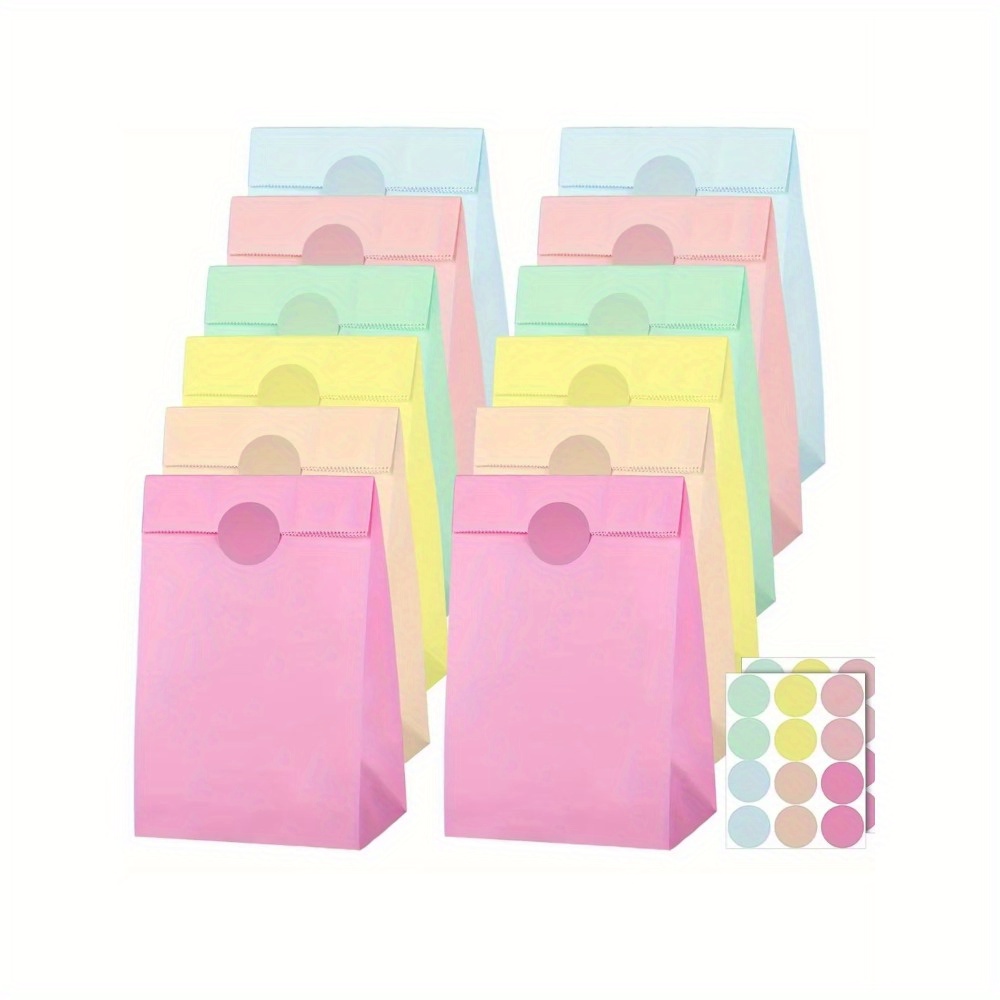 Image of 24pcs Rainbow Themed Paper Gift Bags With Stickers - Assorted , Yellow, Blue - Durable Party Favor Bags