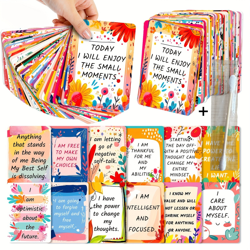 TEMU 50 Sheets Inspirational Quotes Cards And 1pc Cleaning Rod, Positive Affirmation Flash Cards For Teens And Adults, Motivational Learning And