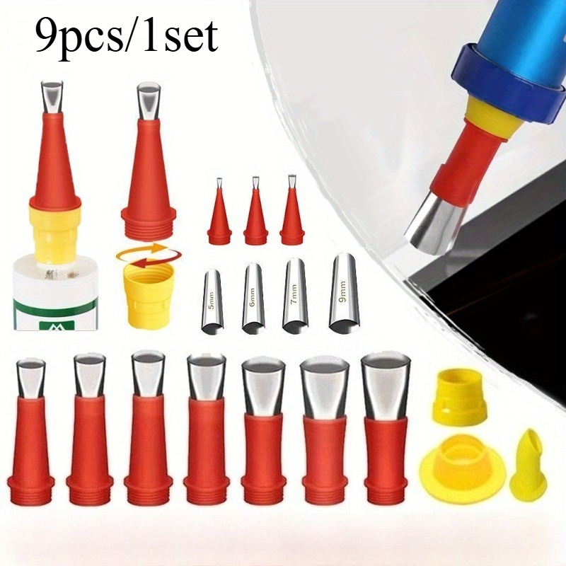 TEMU 9pcs/1set Caulking Finishing Tool Set(with Base) - Stainless Steel Nozzle Applicator For Kitchen & Bathroom Sink Joints Glue Applicator For Auto