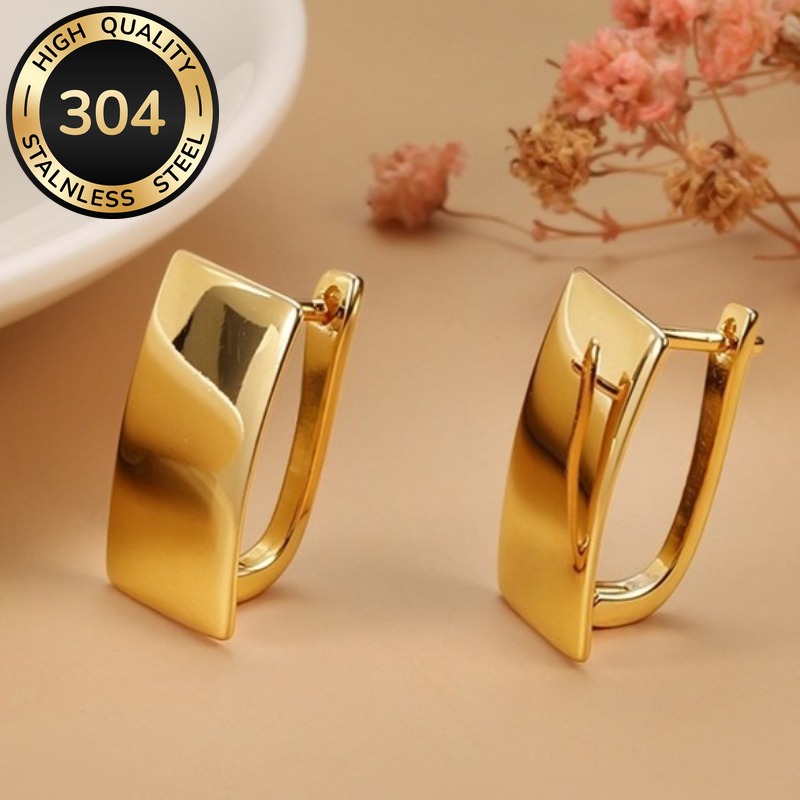 Image of 304 Stainless Steel Hoop Earrings Fashion Geometric Rectangle Earrings For Women Men Daily Casual Party Hypoallergenic Earrings Simple Jewelry Accessories