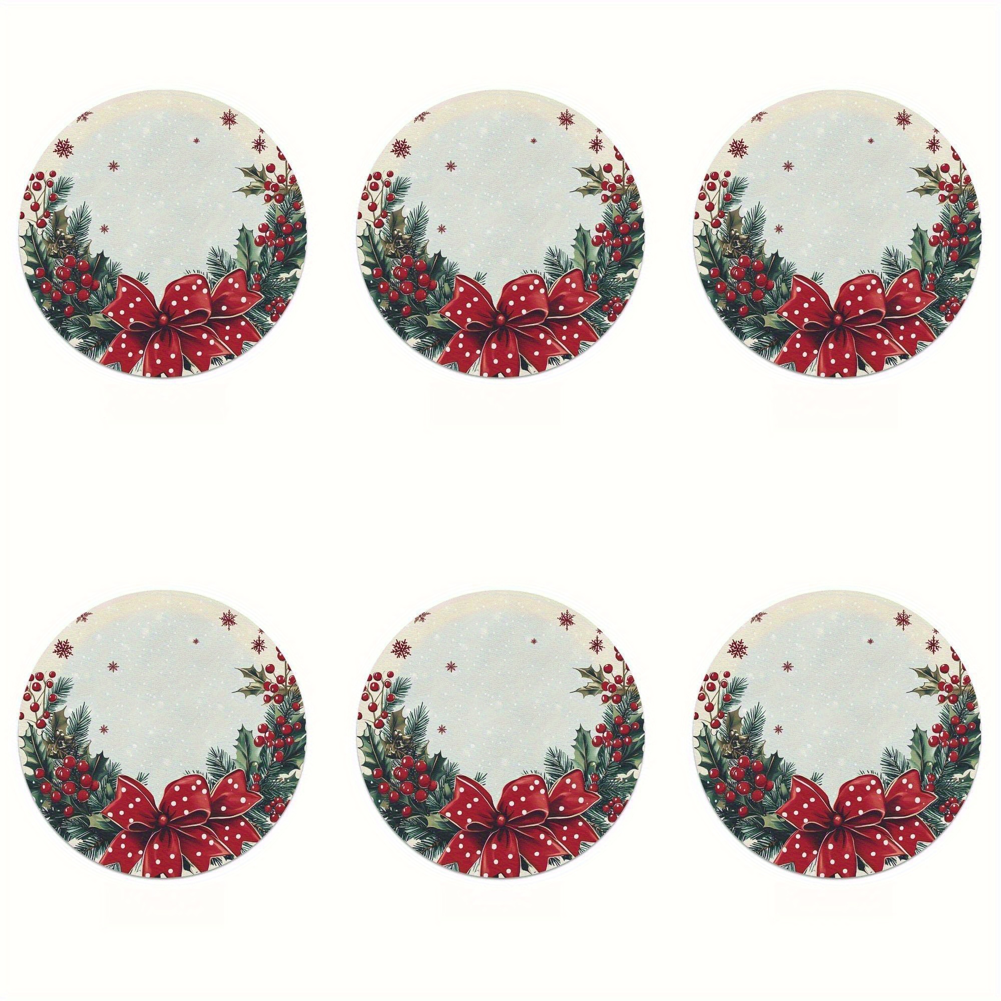 TEMU Set di 6 sottopiatti in legno per Natale - Motivi stampati/Elementi a tema natalizio, per sottopiatti decorativi natalizi, decorazione festiva