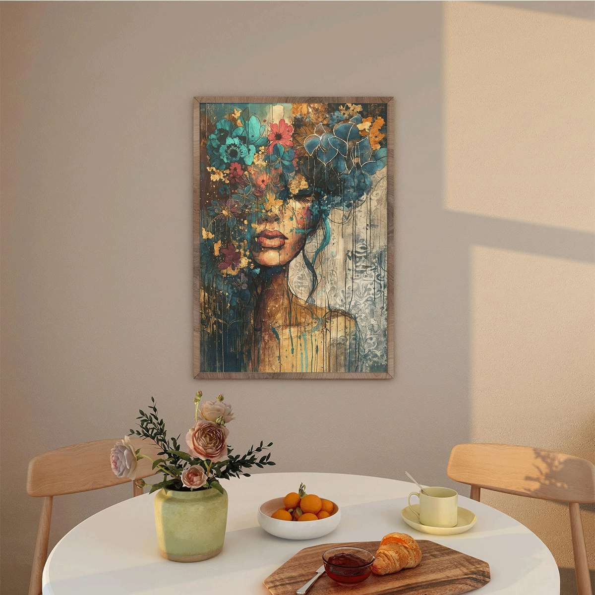 E-shop 2D Flach, 2D Flach, 1 Stück Blumenmuster Abstrakte Kunst für Frauen im Bohemian-Stil, Ungerahmtes Leinwandbild zur Heimdekoration. Ideal zum