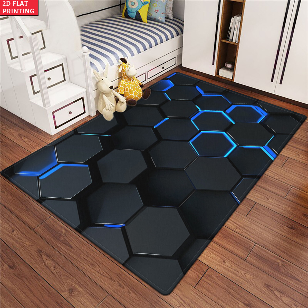 TEMU Single Piece 850 Grams 2d Modern Hexagon Indoor Rugs, Yoga Mats, Non-slip Bathroom Mats, Absorbent Polyester Rugs Suitable For Machine Washing,
