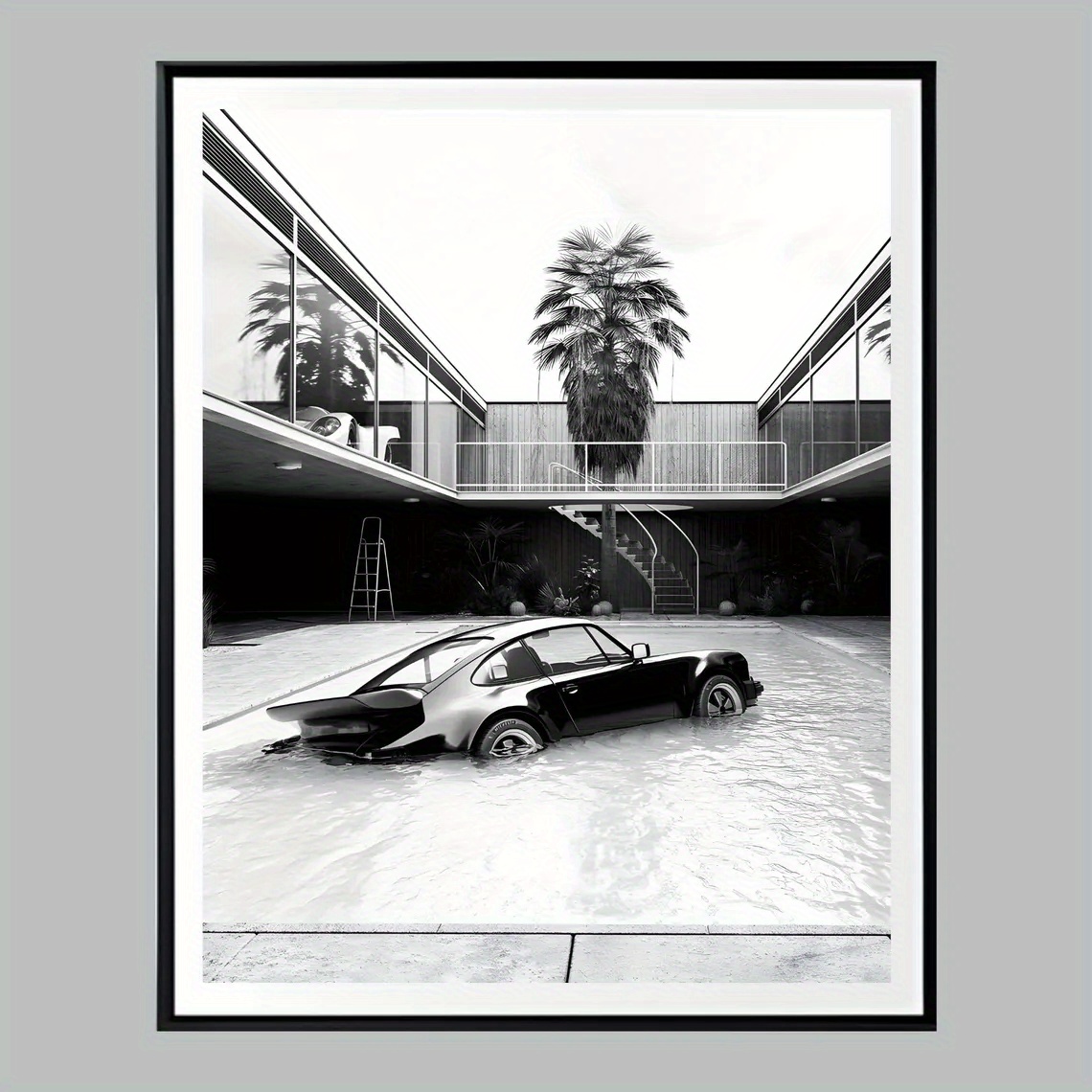 E-shop 1 Stück, Wandkunst, Modisches Poster, , Luxusauto-Kunstdruck, Dunkler Ton Poolhaus Leinwandbild, Wohnzimmerdekoration, Schlafzimmer