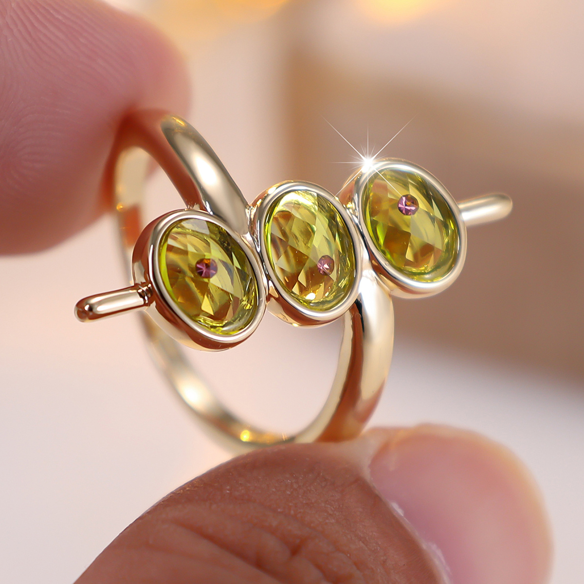 TEMU Angol Niche Design, Unisex Vertical Three-row Synthetic Synthetic Zirconia Inlay, Polished Ring Body, Vacation And Travel Accessory