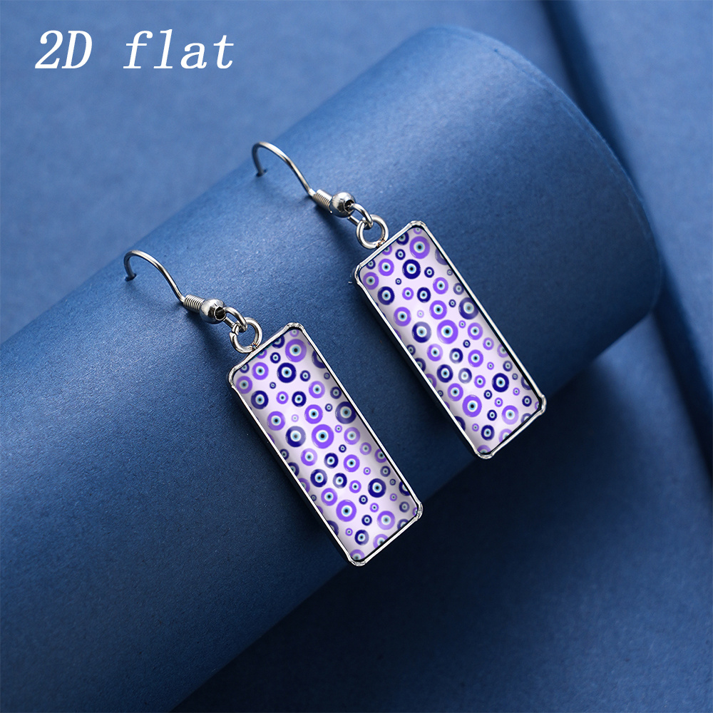 Women's Purple Evil Eye Pattern Gem Glass Dangle Earrings