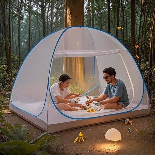 3 second up mongolian tent mosquito net full edge coverage blue polyester blend