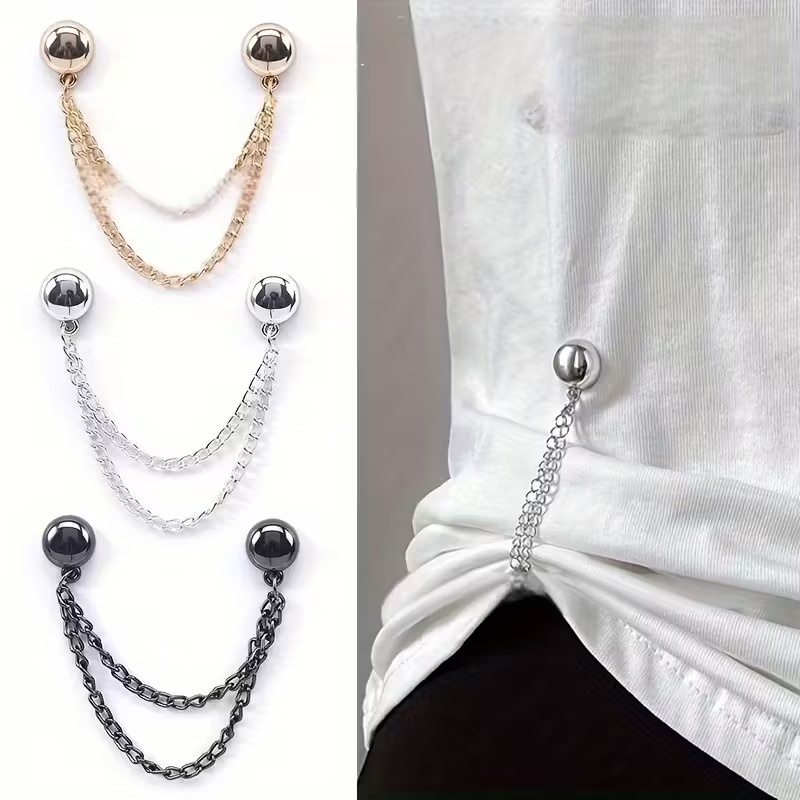 6pcs womens magnetic shirt clips adjustable chain design with ball decor alloy material no sewing   for shirts sleeves skirts pants fashionable and durable