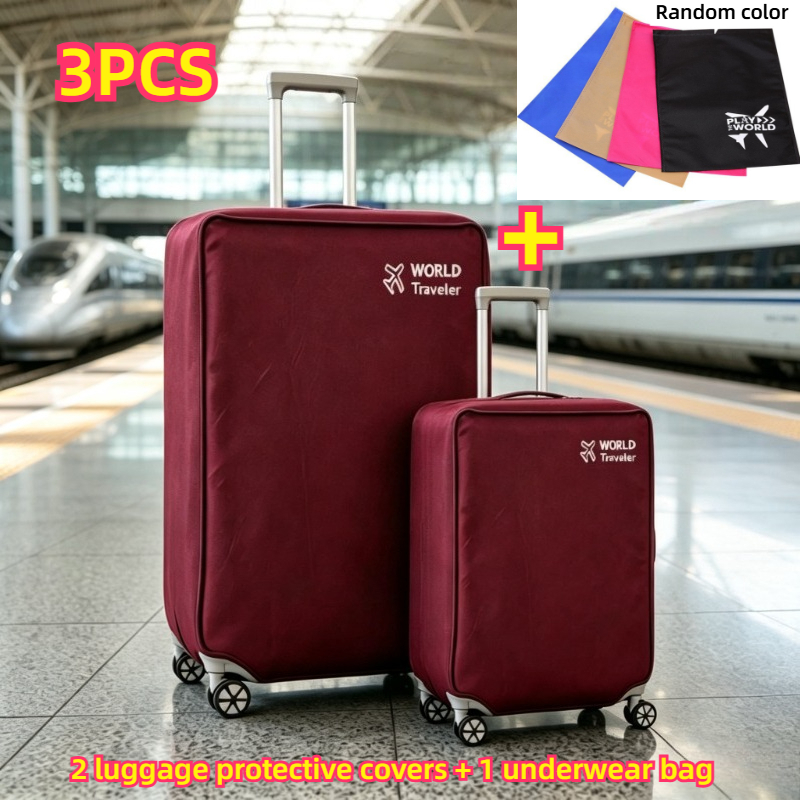 TEMU Housse de valise 3 pièces en tissu non tissé épaissi bordeaux + sac à sous-vêtements, couleurs aléatoires, convient aux valises de 20 et 28
