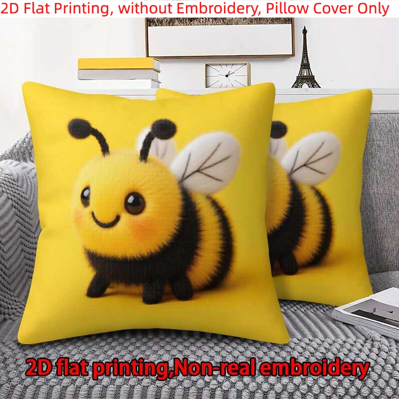 TEMU 1pc, 2d Flat Printing, Cartoon Cute Bee Printed Pillowcase, Single-sided Printing, Without Embroidery, Pillow Inserts Not Included, 2d Flat