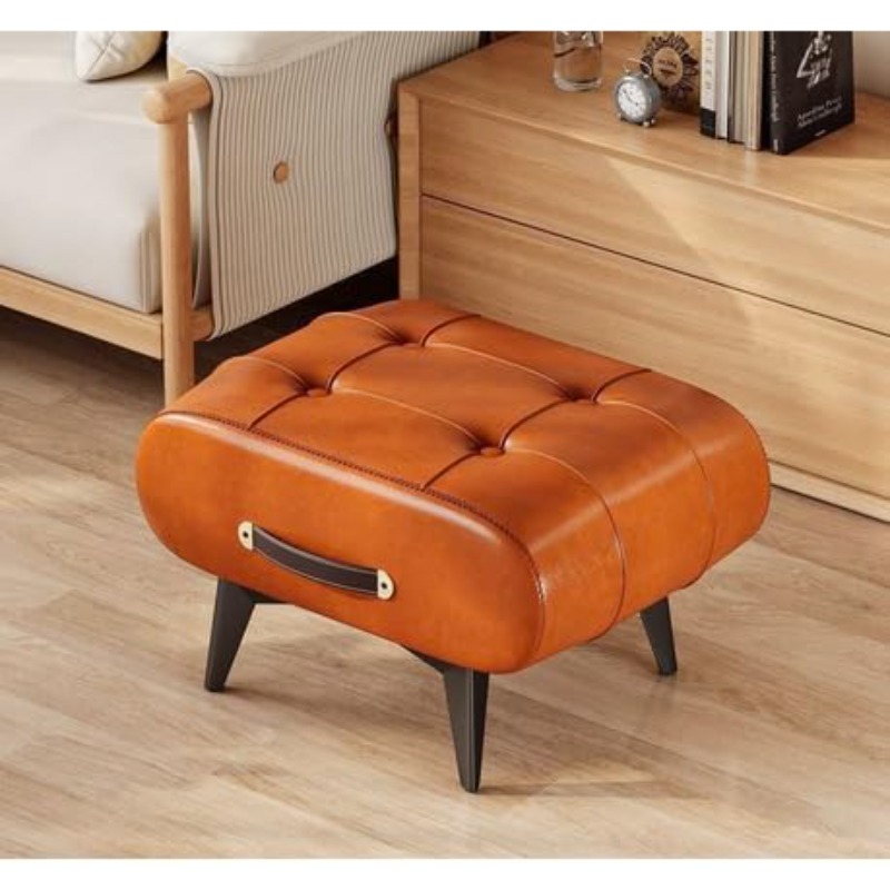 Decor Retro Scratch-Resistant Leather Ottoman Stool - 40cm Green