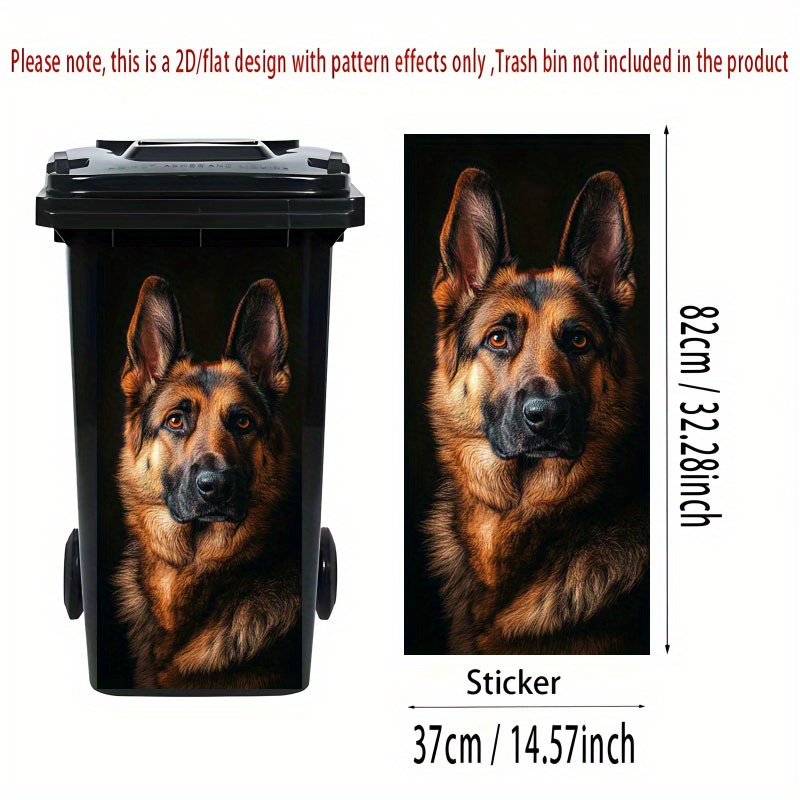 1pc 2d Flat Trash Can Sticker, Decal, German Shepherd Decorative Sticker, Suitable For Outdoor Trash Cans, Wall And Kitchen Decoration Trash Can Sticker