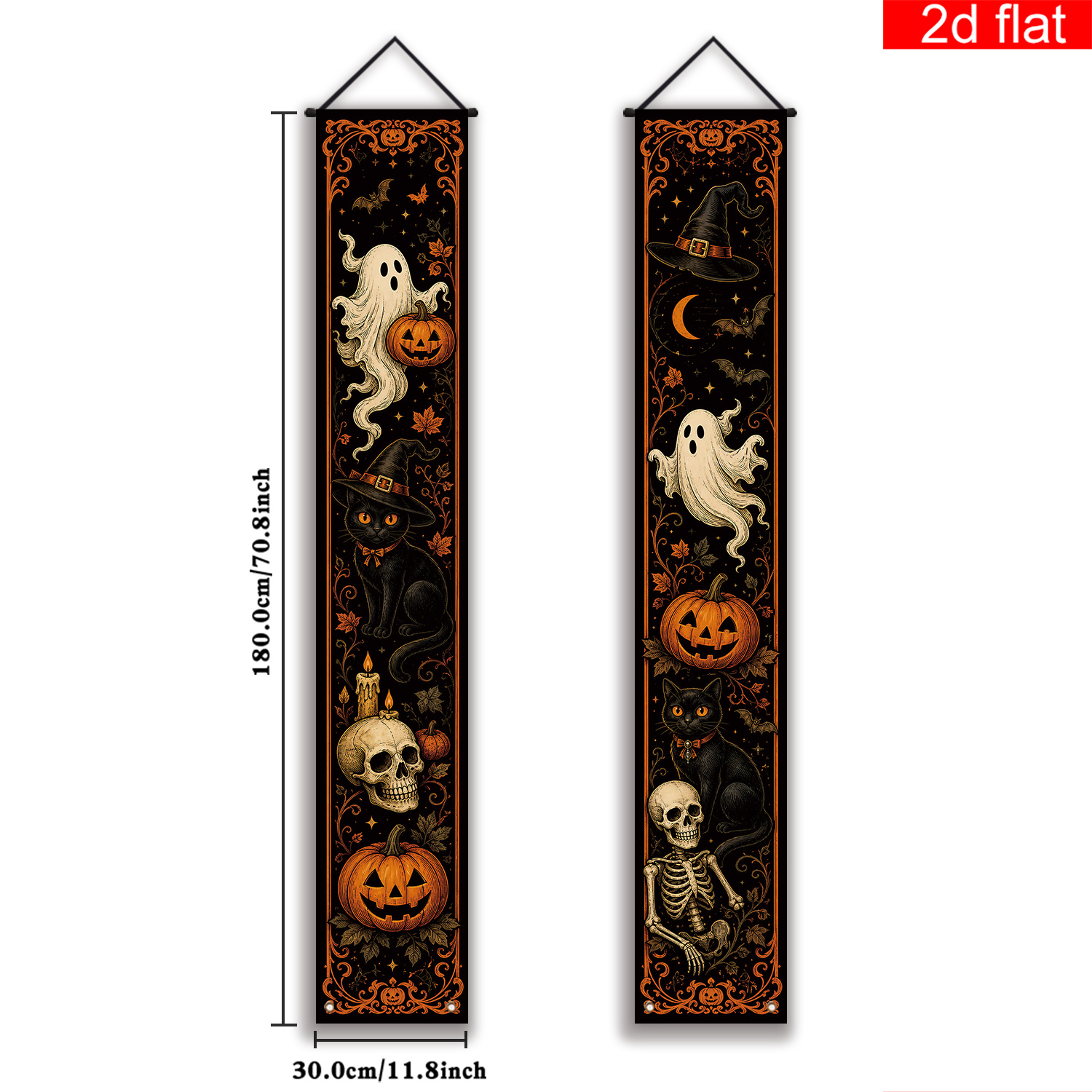 TEMU Plat 2D, Bannière Plate 2D, Bannière de Fête, 2 pièces, Bannière pour Porte d'Entrée et Porche sur le Thème de Halloween, Chapeau de Sculpté