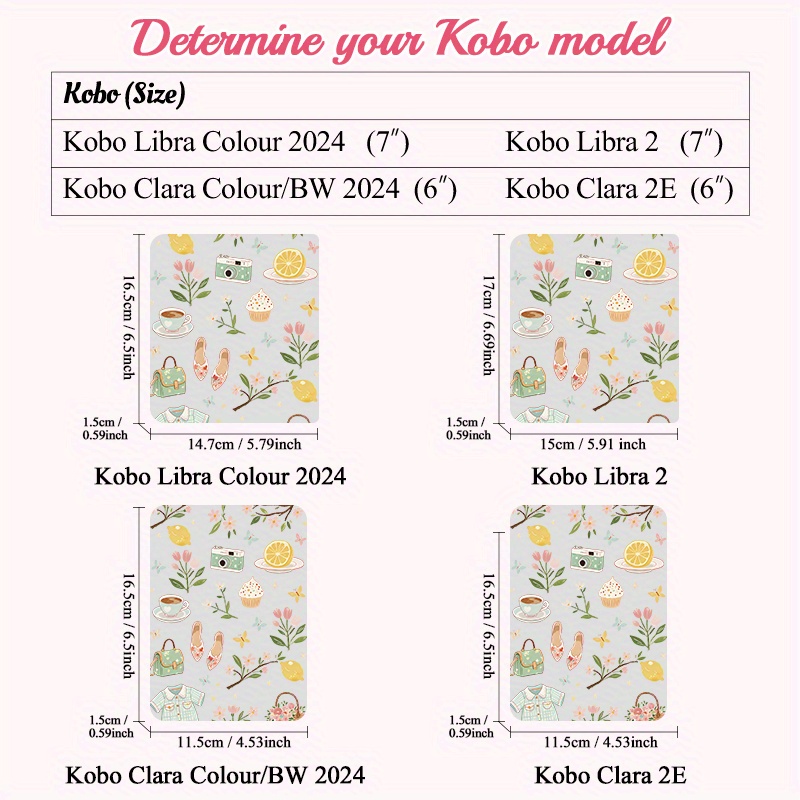   libra2 (2021), libra colour 2024 (7인치),   color black and white 6인치 e-리더러와 호환되는, 낙하 방지 기능이 있는   패턴의 투명 보호 케이스. 유연한 소프트 쉘 특징.