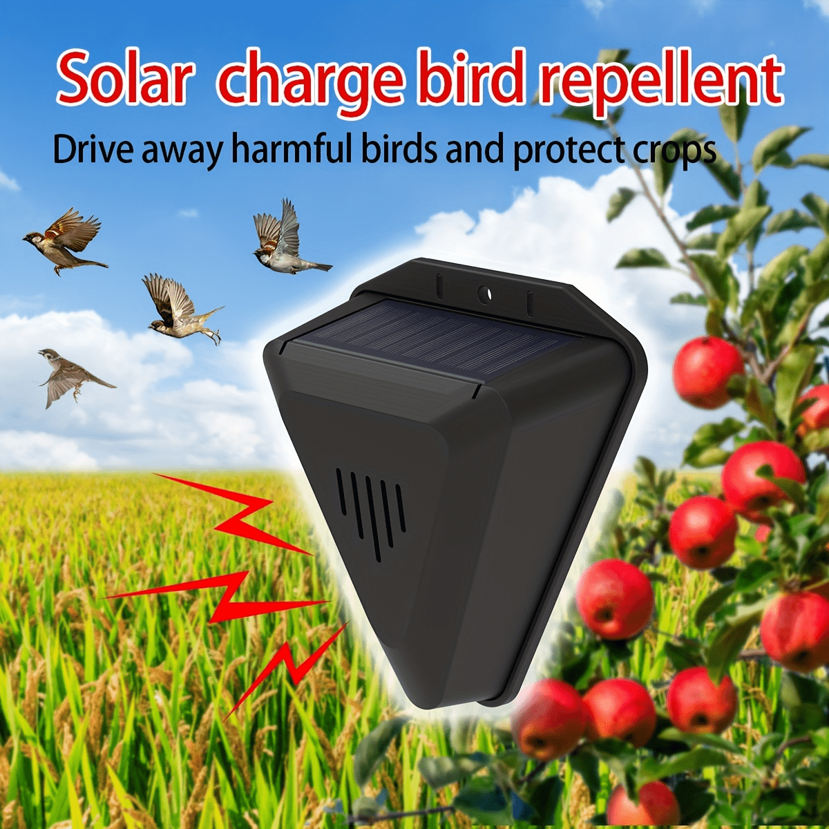 E-shop Solarbetriebener Outdoor-Alarm, Vogelabwehr für Tag und Nacht, mit Blink- und Soundfunktionen, geeignet für Höfe, Gärten, Bauernhöfe, , IP55