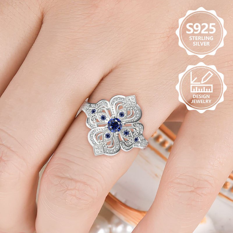 Women's 925 Sterling Silver Classic Ring with Lab-Created Zirconia