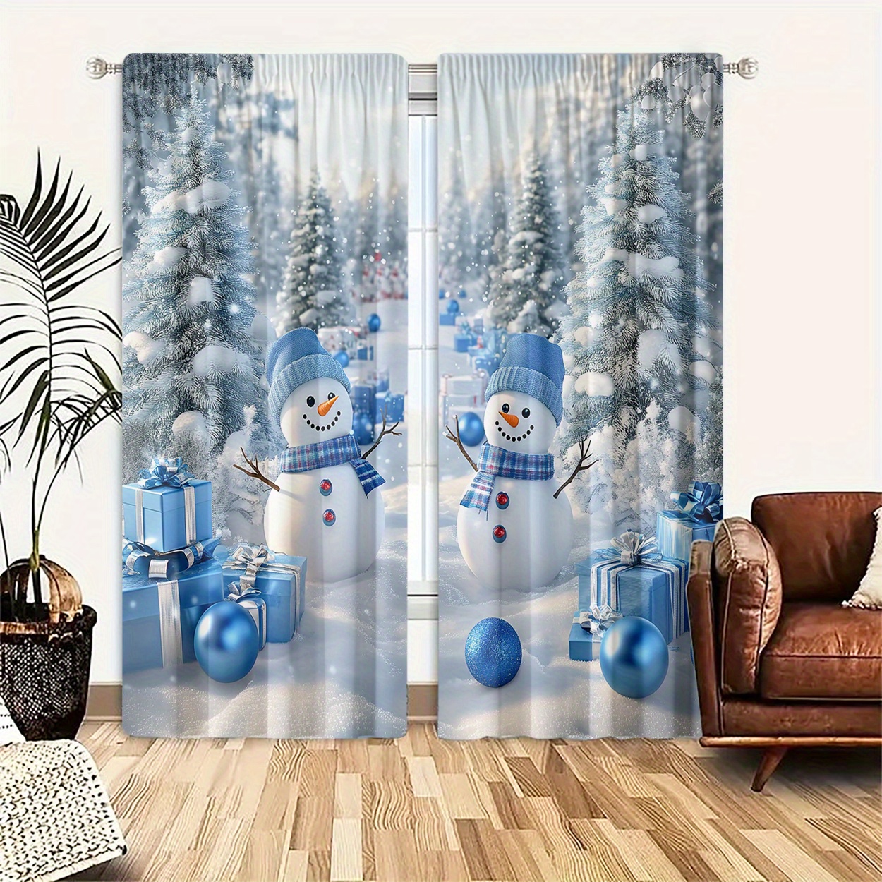 

2pcs Christmas Snowman Curtains - , Rod For , , Decor - Polyester, , For Christmas