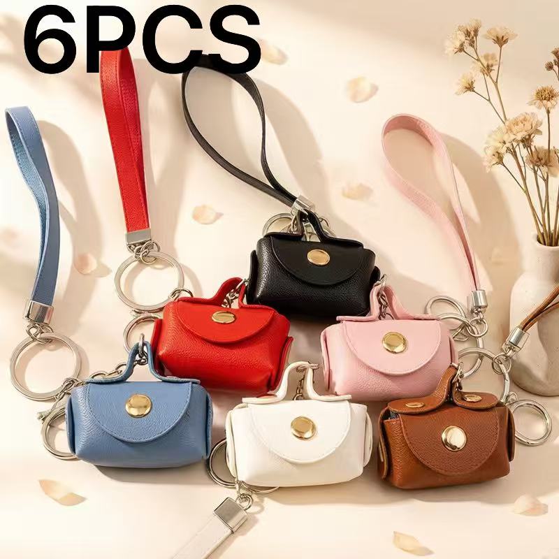 TEMU Ensemble de 6 mini portefeuilles à monnaie en PU, pendentifs porte-clés, petits sacs, sacs de rangement portables, cadeaux créatifs