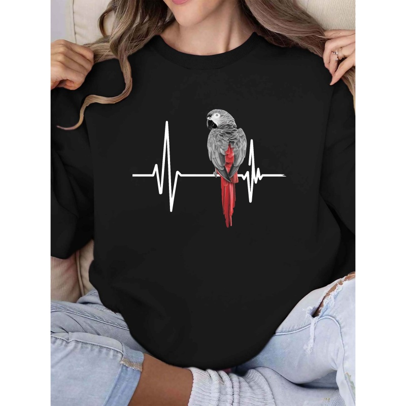 

Women's Cozy & Ekg Line Graphic Sweatshirt - Casual Polyester Crew Neck, Machine Washable, Fall/winter