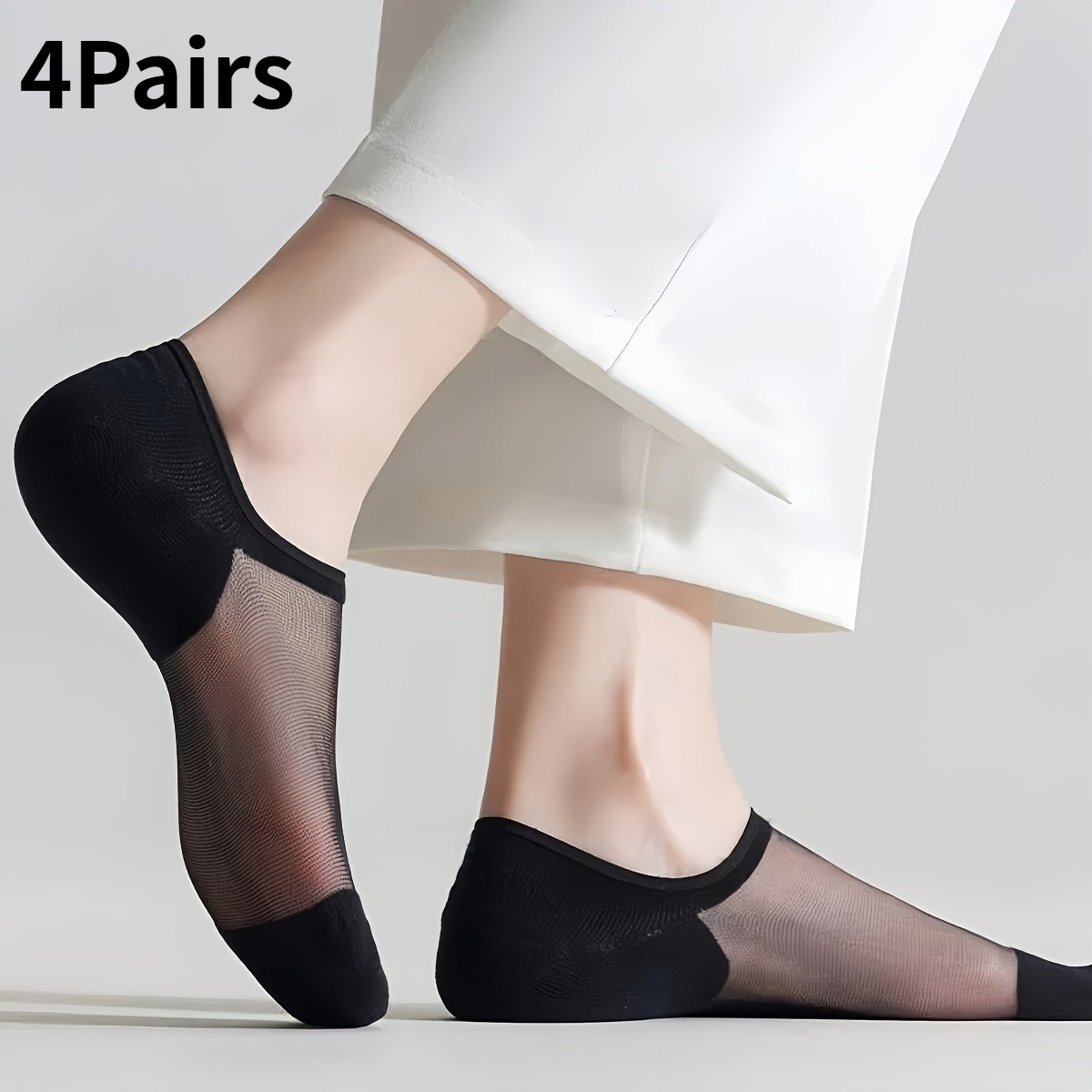 TEMU 4 Pairs Women's Invisible Summer Stockings Glass Transparent Short Socks Soft Breathable Comfortable Ultra Thin Non-slip Lightweight Daily