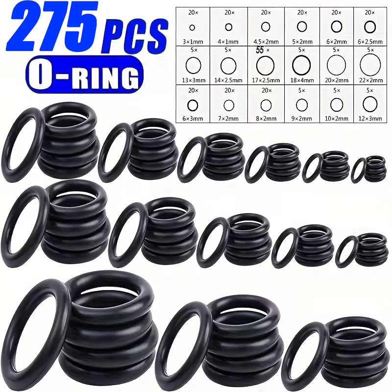 TEMU Kit assortito da 275 guarnizioni O-Ring - Guarnizioni in gomma, misure adatte per applicazioni automobilistiche e meccaniche