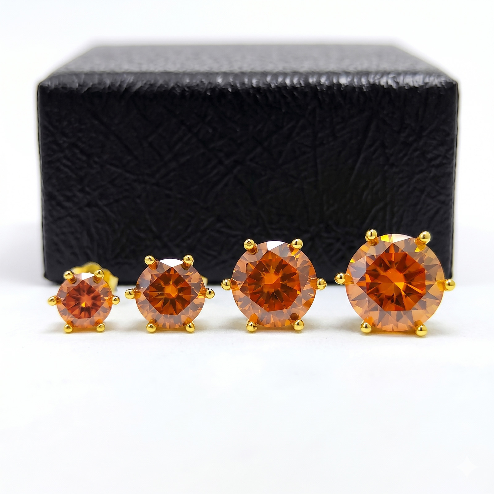 Women's Exquisite Orange Moissanite Stud Earrings, Elegant Gift